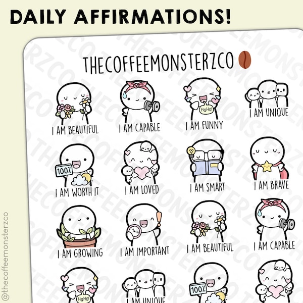 Daily Affirmation Emotis | Hand Drawn Planner Stickers and Bullet Journal Emoti Stickers E925