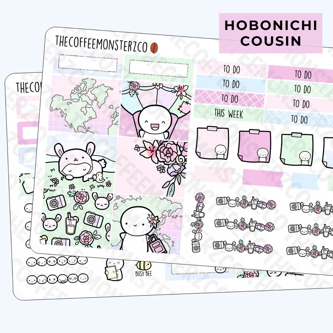 Spring Adventures Hobonichi Cousin Kit Hand Drawn Emoti Planner Sticker ...