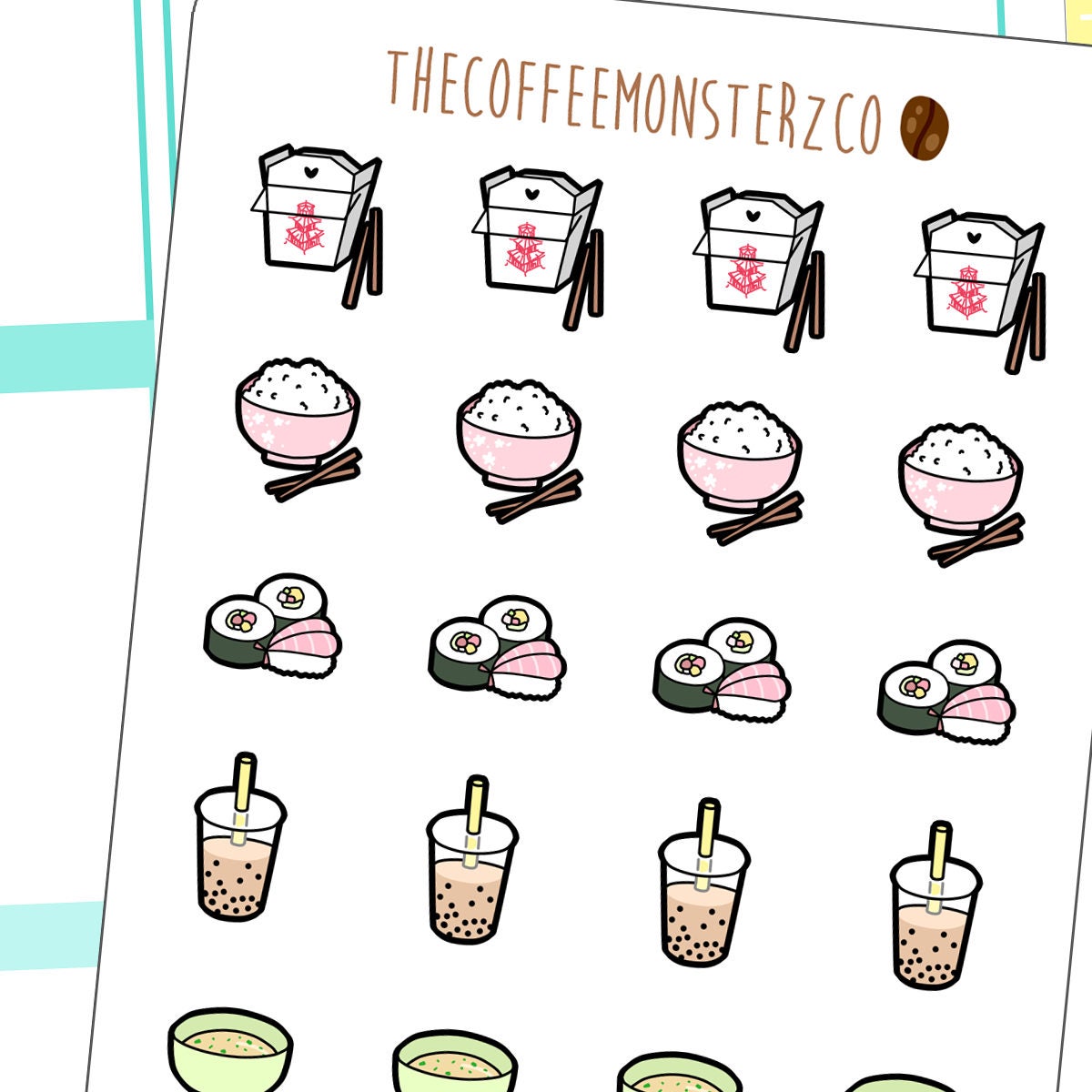 Asian Food Doodles Pt.1 | Hand Drawn Planner Stickers and Bullet Jour…