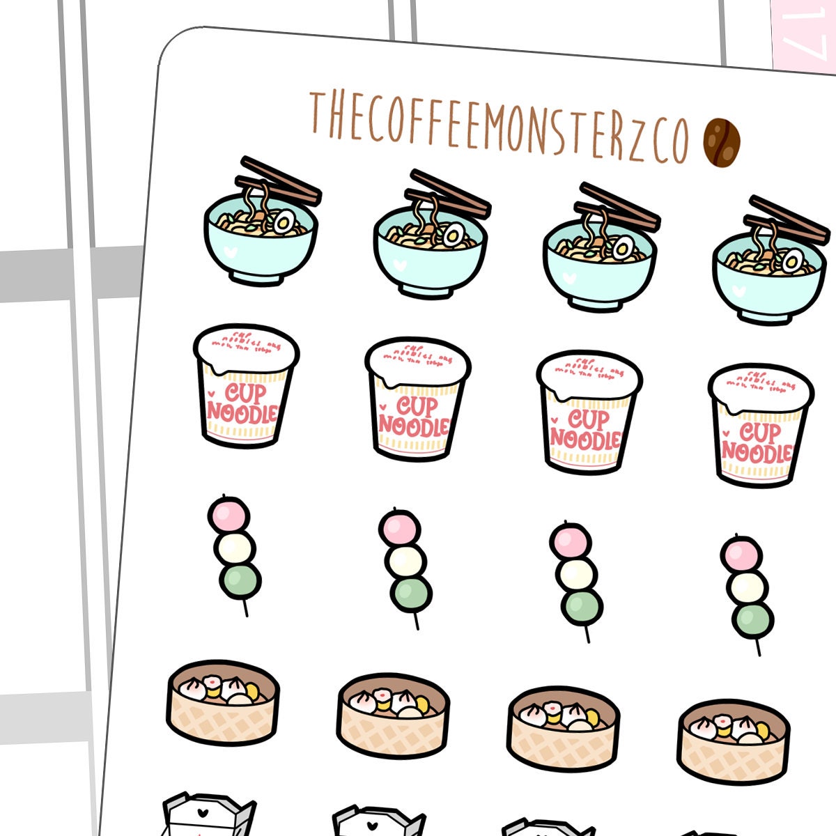 Asian Food Doodles Pt.2 | Hand Drawn Planner Stickers and Bullet Jour…
