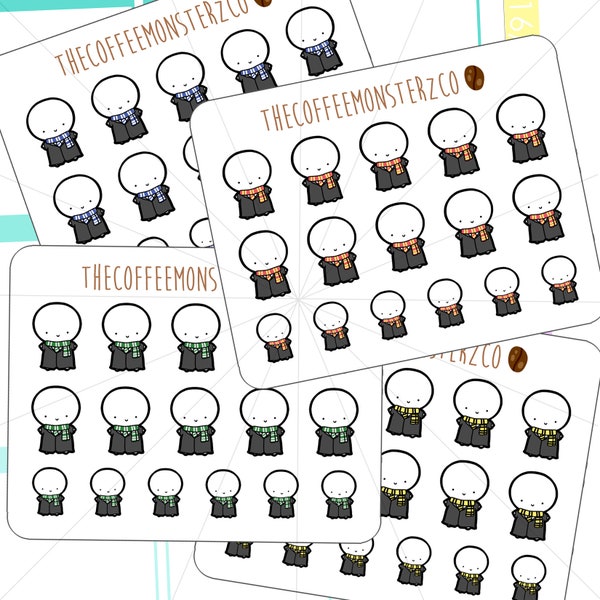 Wizard House Emotis Mini Sticker Sheet | Hand Drawn Planner Stickers and Bullet Journal Emoti Stickers