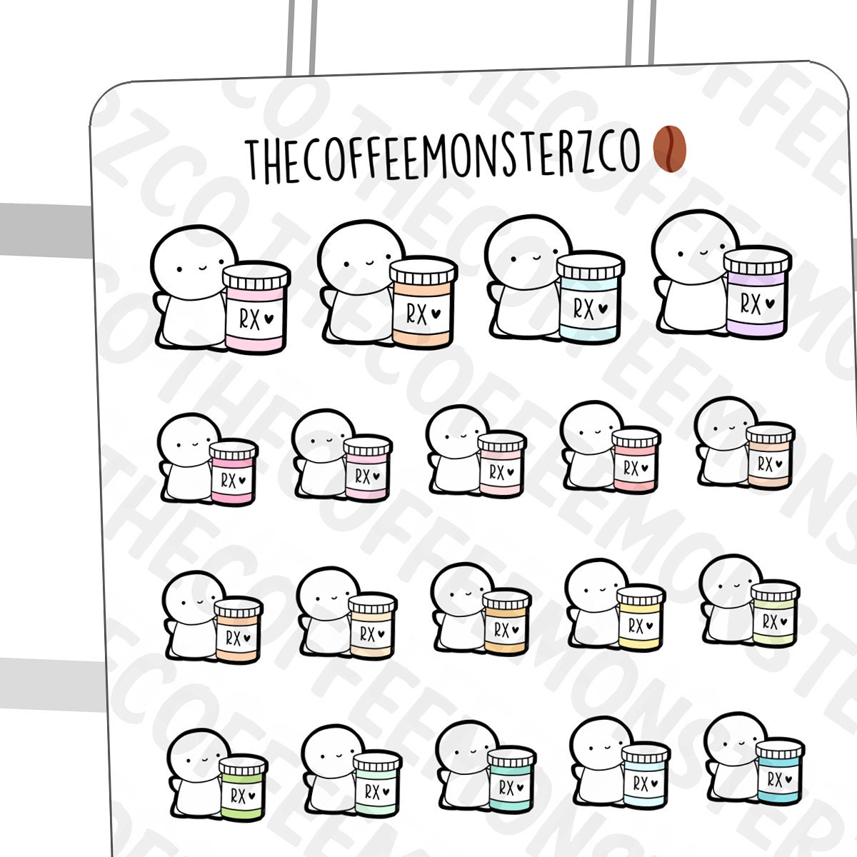 Pill Bottle Emotis | Hand Drawn Planner Stickers and Bullet Journal E…