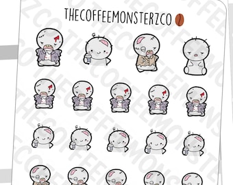 Zombie Emotis | Hand Drawn Planner Stickers and Bullet Journal Emoti Stickers E064