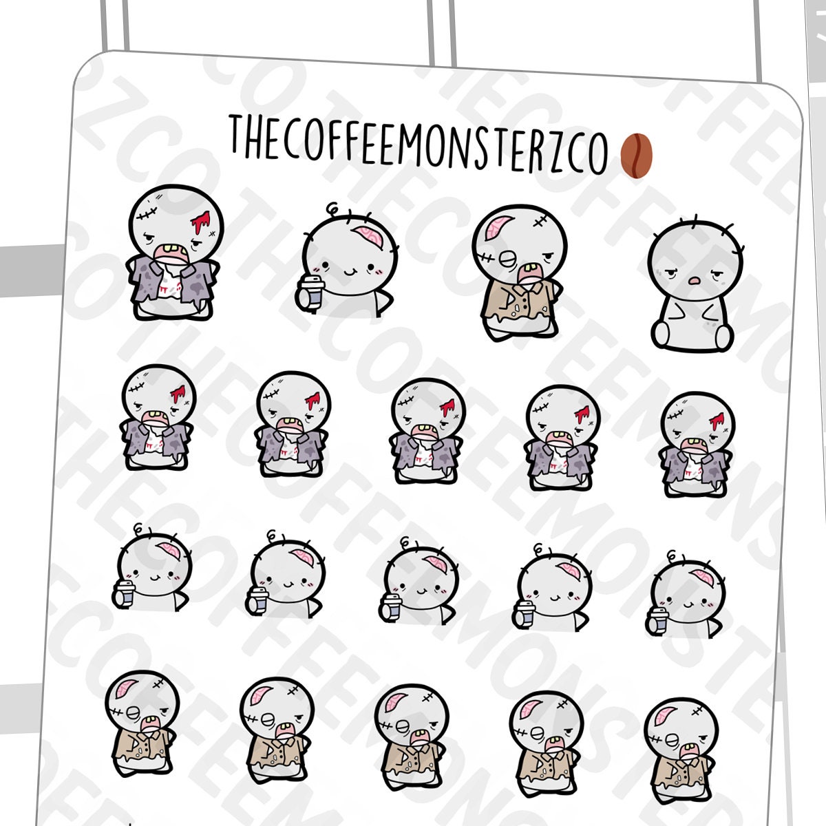Zombie Emotis | Hand Drawn Planner Stickers and Bullet Journal Emoti …