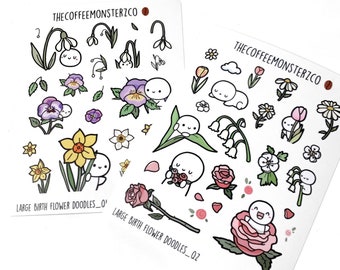 Large Birth Flower Doodles (washi paper) | Hand Drawn Planner Stickers and Bullet Journal Emoti Stickers, E1143