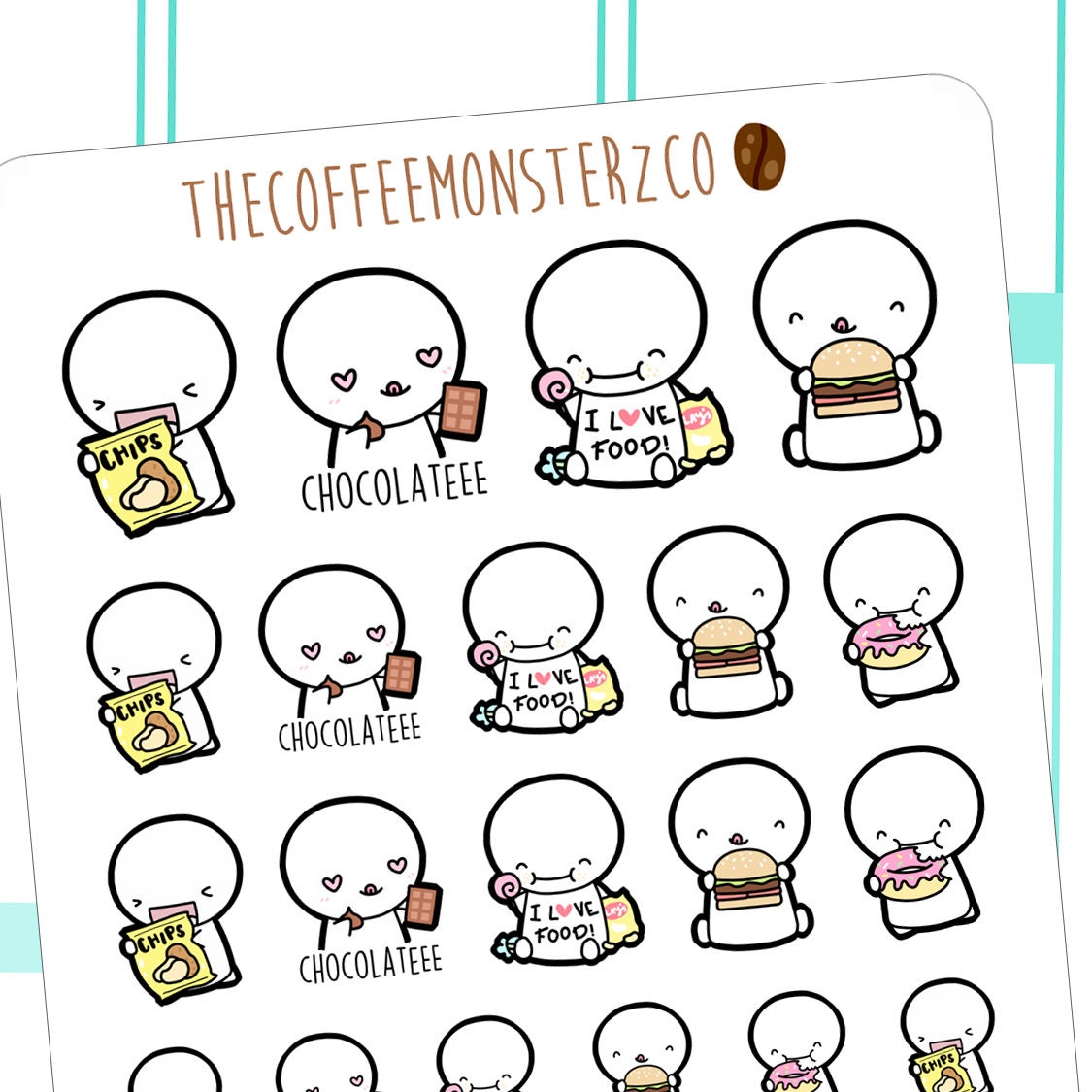 Junk Food Emotis | Hand Drawn Planner Stickers and Bullet Journal Emo…
