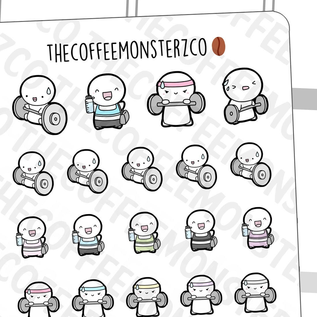 Weightlifting Emoti Planner Stickers | Hand Drawn Planner Stickers an…