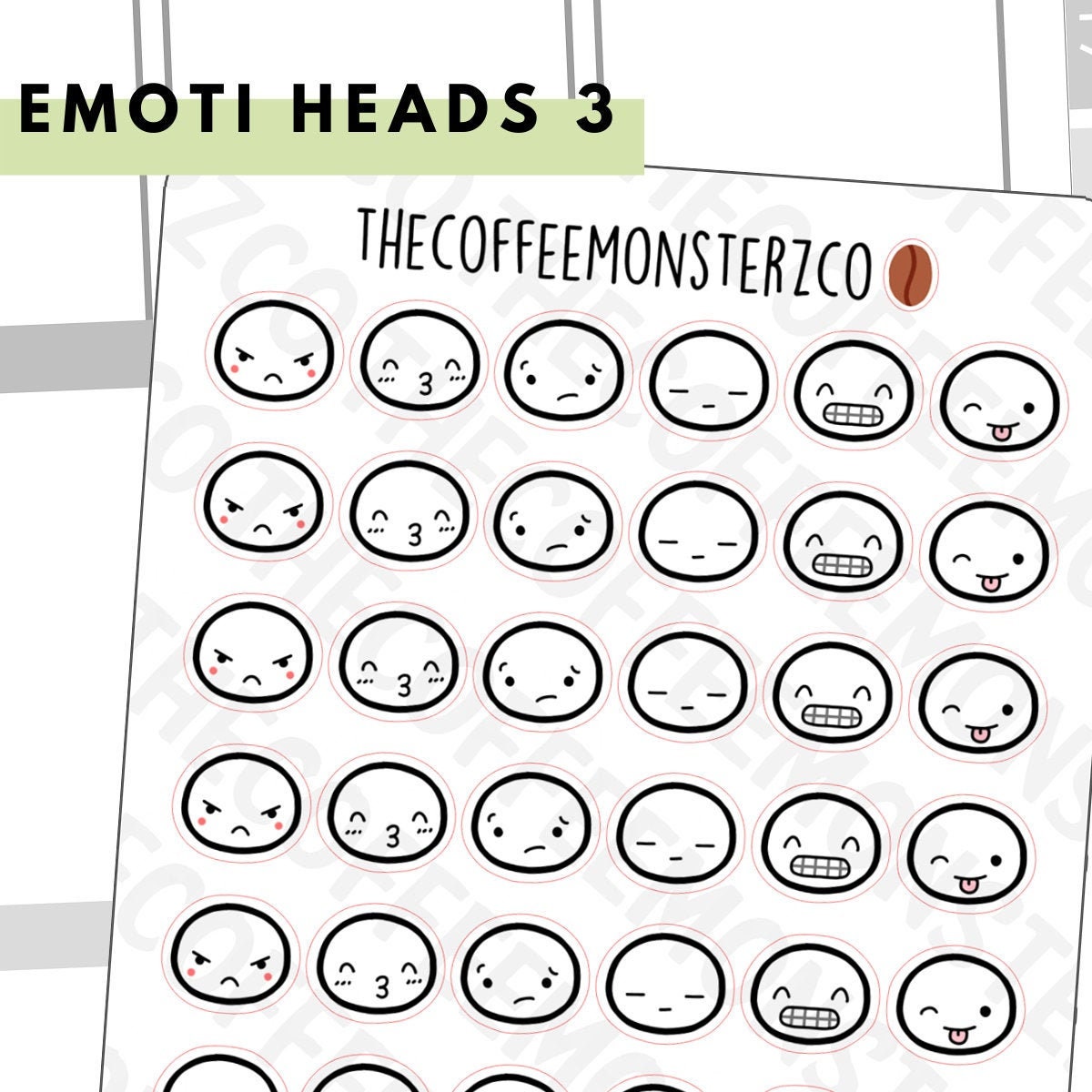 Emoti Heads Pt.3 | Hand Drawn Planner Stickers and Bullet Journal Emo…