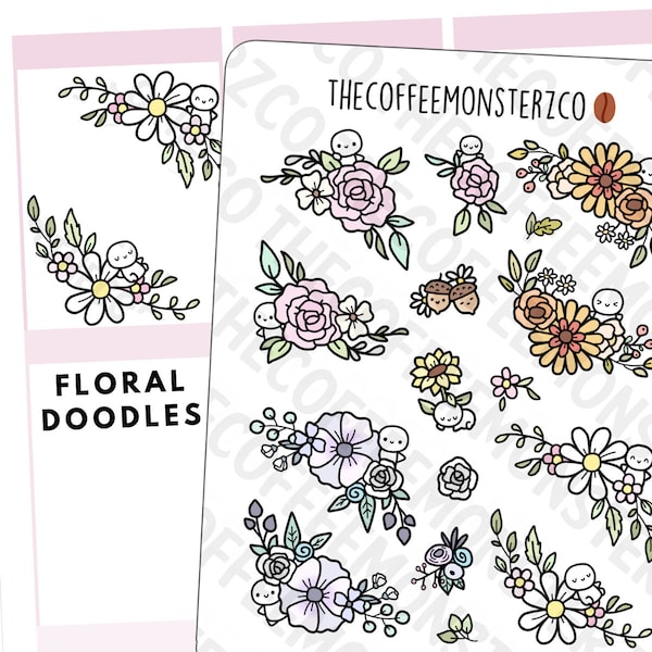 Seasonal Floral Arrangements | Hand Drawn Planner Stickers and Bullet Journal Emoti Stickers E815