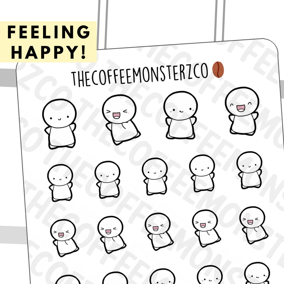 Happy Emotis | Hand Drawn Planner Stickers and Bullet Journal Emoti S…