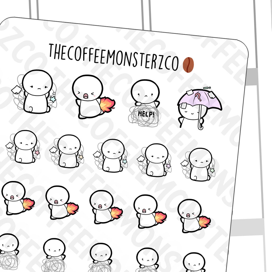 Utter Chaos Emotis | Hand Drawn Planner Stickers and Bullet Journal E…