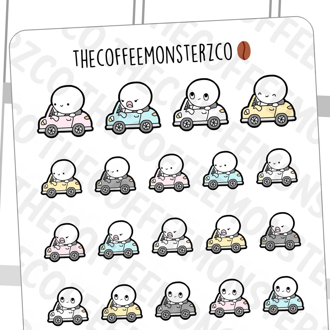 Driving Emotis | Hand Drawn Planner Stickers and Bullet Journal Emoti…