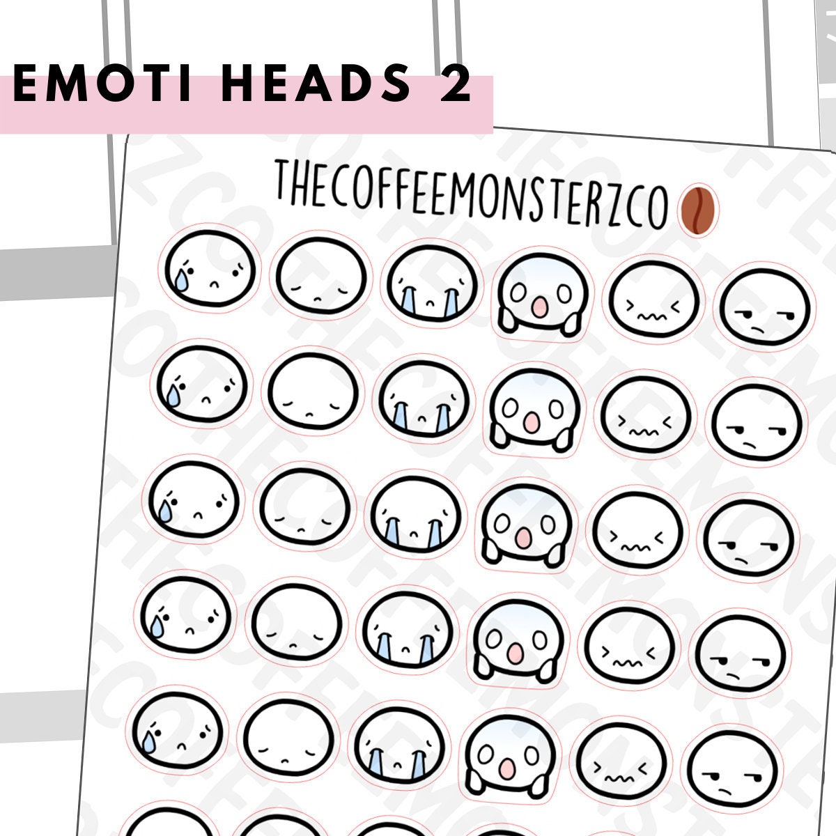 Emoti Heads Pt.2 | Hand Drawn Planner Stickers and Bullet Journal Emo…