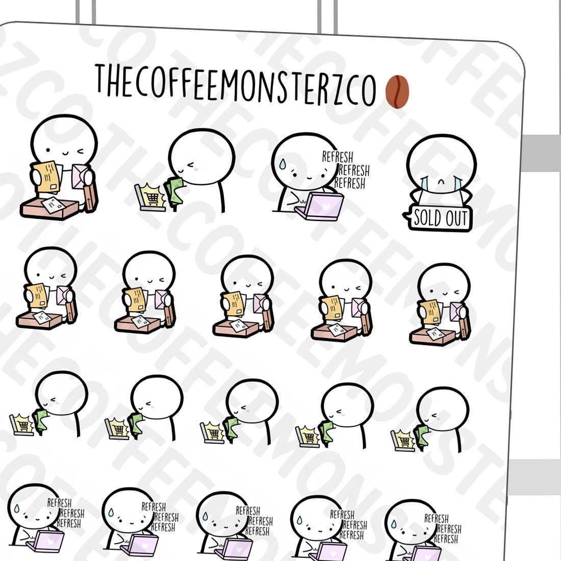 Online Shopping Emotis | Hand Drawn Planner Stickers and Bullet Journ…