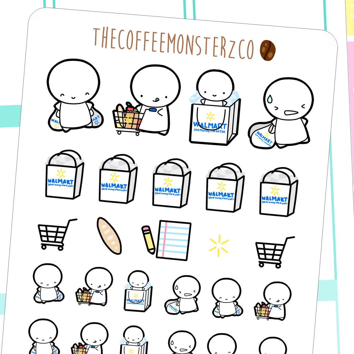 walmart shopping emotis - hand drawn emoti stickers for your planner …