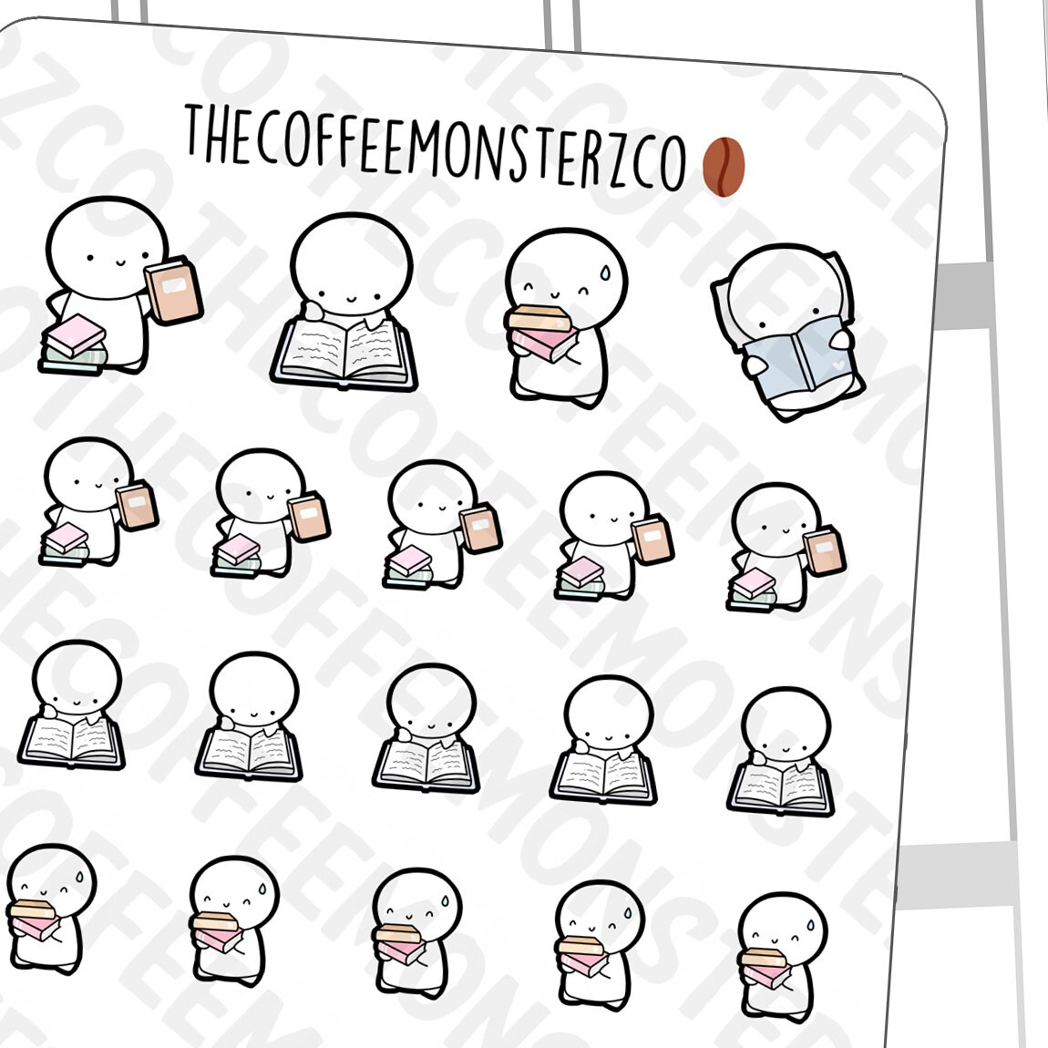 Library Day Emotis | Hand Drawn Planner Stickers and Bullet Journal E…