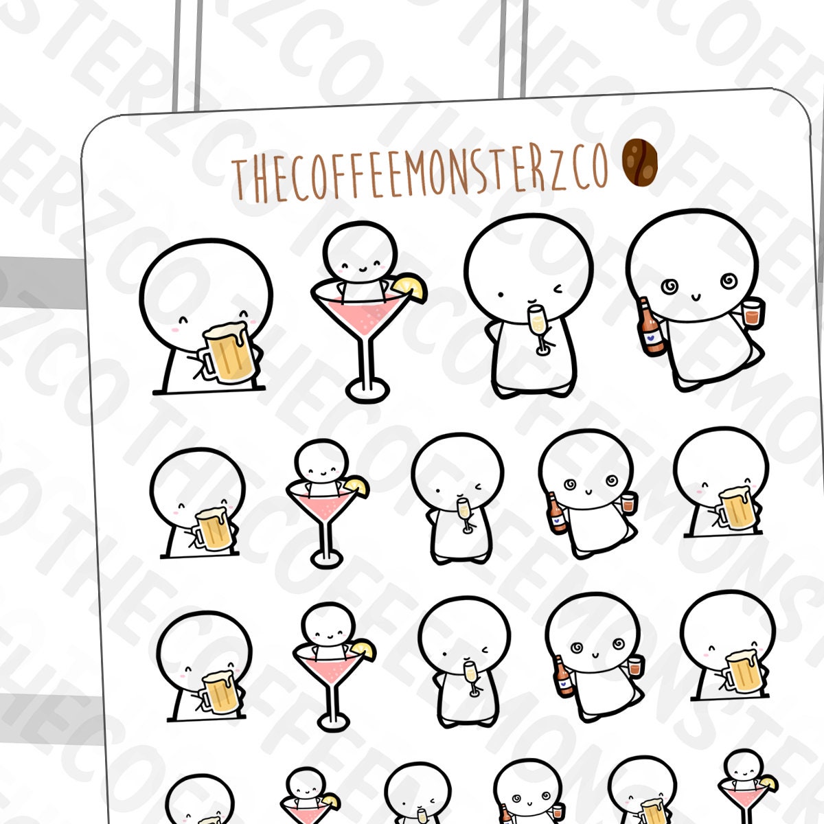 Drinking Emotis | Hand Drawn Planner Stickers and Bullet Journal Emot…