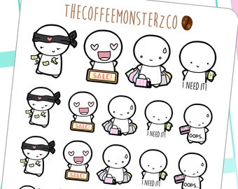 ninja shoppers emotis - | Hand Drawn Planner Stickers and Bullet Journal Emoti Stickers E100