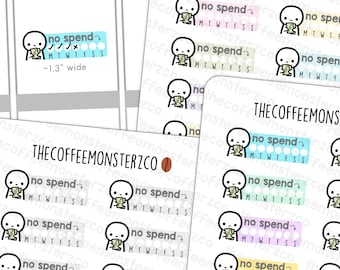 No Spend Habit Trackers | Hand Drawn Planner Stickers and Bullet Journal Stickers E1093ABC