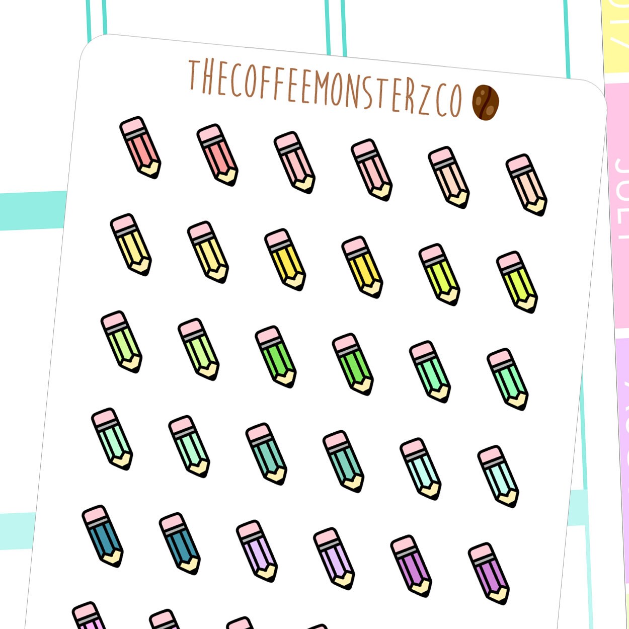 Rainbow Mini Pencils | Hand Drawn Planner Stickers and Bullet Journal…