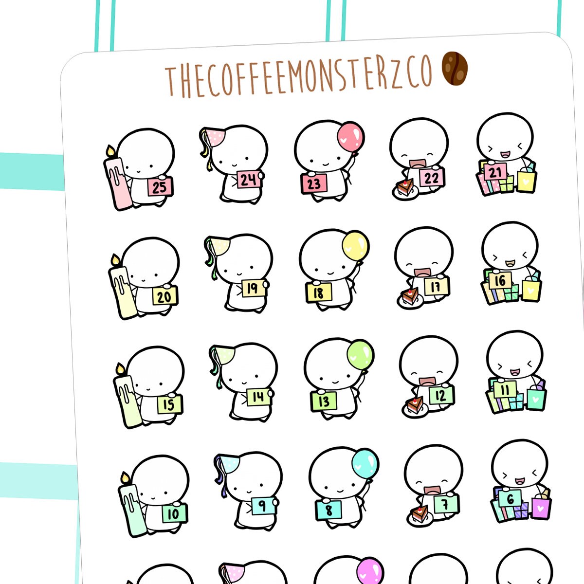 emotis birthday countdown - planner stickers E053