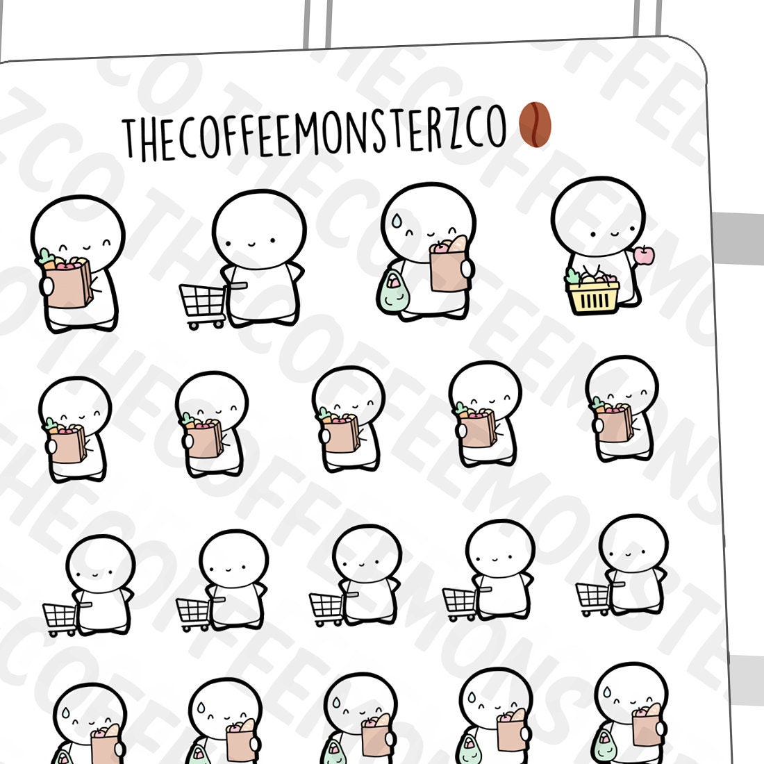 Grocery Emotis | Hand Drawn Planner Stickers and Bullet Journal Emoti…