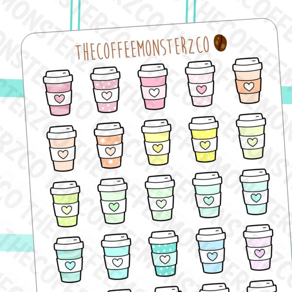 Rainbow Coffee Cups | Hand Drawn Planner Stickers and Bullet Journal …