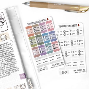 Mini Monthly Tabs 2024 New Additions Hand Drawn Planner Stickers and Bullet Journal Emoti Stickers E1156 image 1