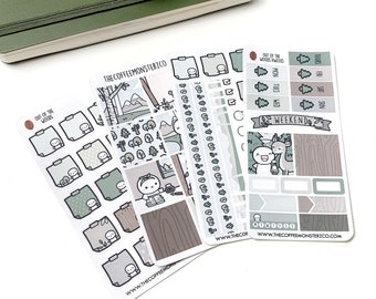 Out of the Woods Hobonichi Weeks Kit | Hand Drawn Planner Stickers and Bullet Journal Emoti Stickers