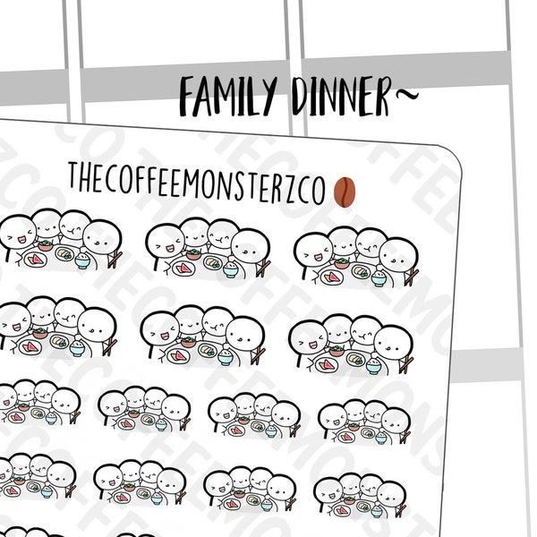 Family Eating Emotis | Hand Drawn Planner Stickers and Bullet Journal Emoti Stickers E505