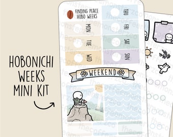 Finding Peace Hobonichi Weeks Kit | Hand Drawn Planner Stickers and Bullet Journal Emoti Stickers