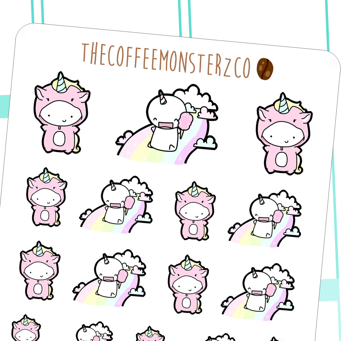 unicorn onesie emotis E026- hand drawn emoti stickers for your planner