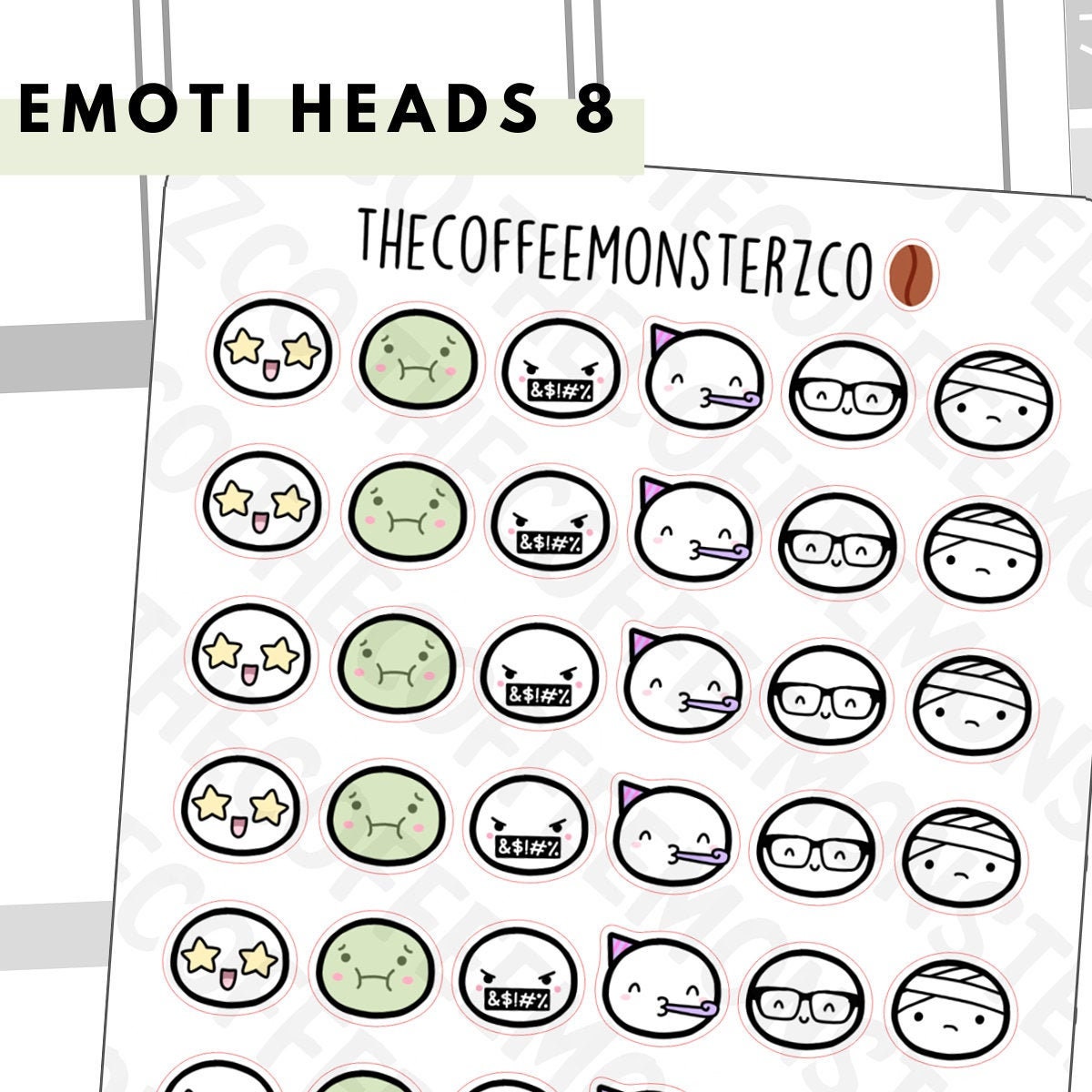 Emoti Heads Pt.8 | Hand Drawn Planner Stickers and Bullet Journal Emo…