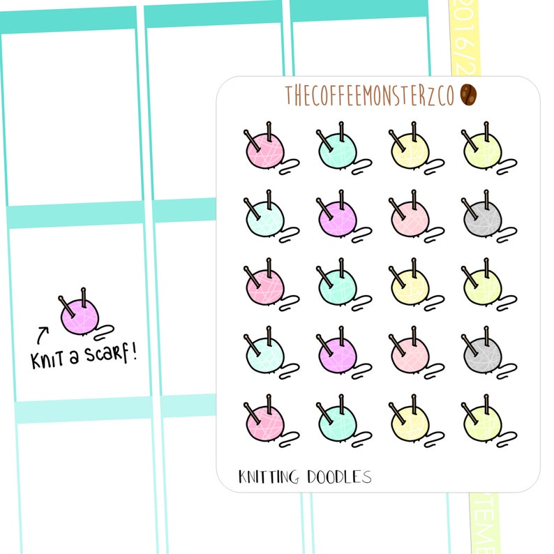 Knitting Doodles Hand Drawn Planner Stickers C014 Etsy