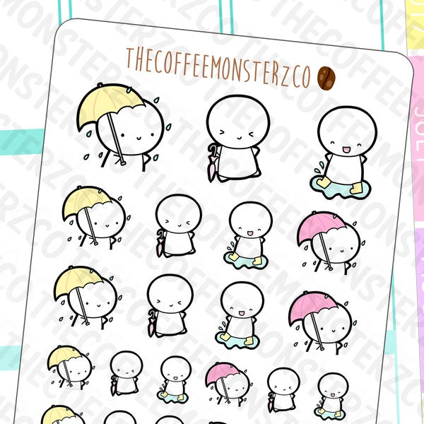 rainy day emotis - hand drawn emoti stickers for your planner! E215