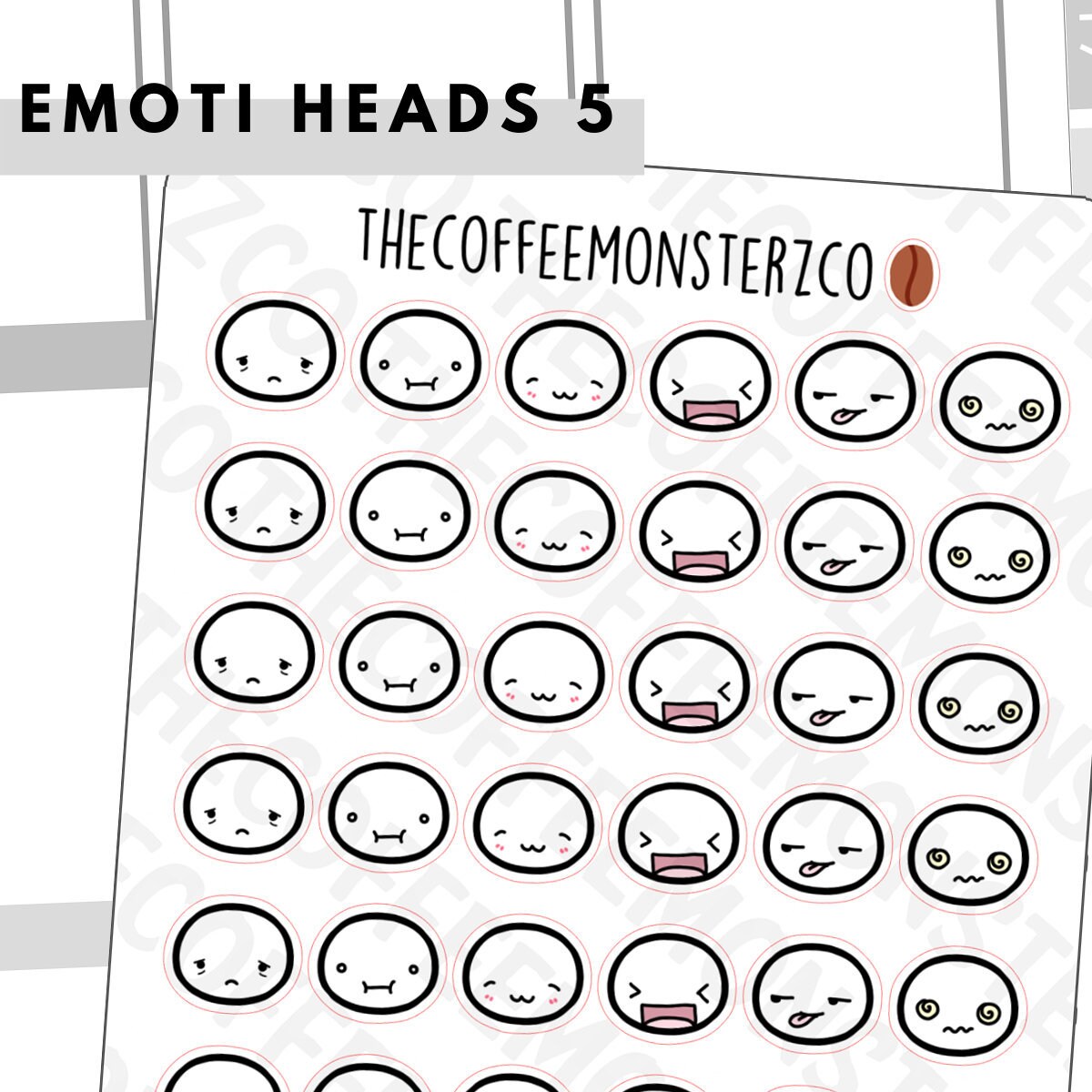 Emoti Heads Pt.5 | Hand Drawn Planner Stickers and Bullet Journal Emo…