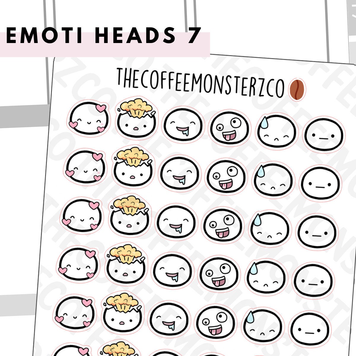 Emoti Heads Pt.7 | Hand Drawn Planner Stickers and Bullet Journal Emo…