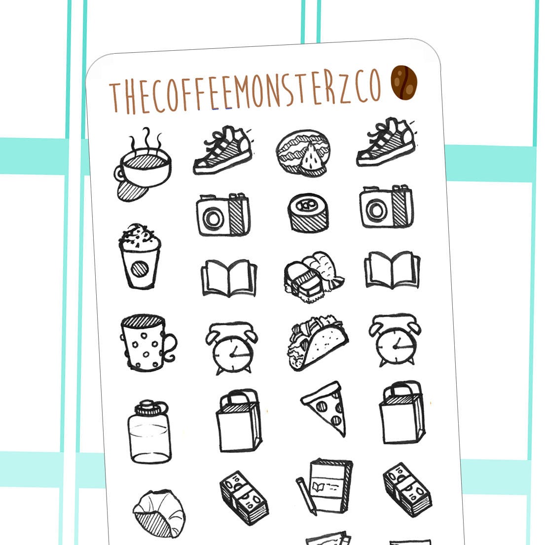Assorted Doodle Icon Stickers  | Hand Drawn Planner Stickers and Bull…