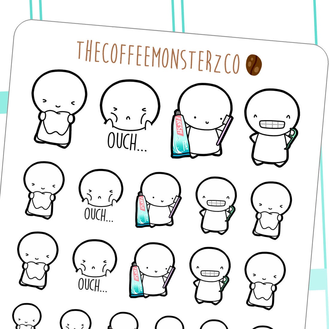 Dentist emotis - hand drawn emoti stickers for your planner! E183