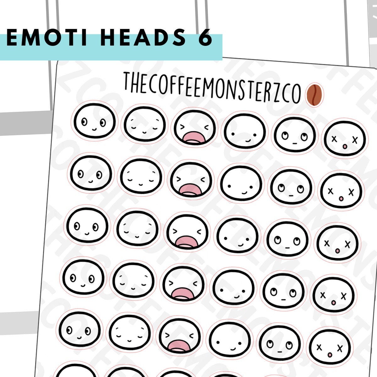 Emoti Heads Pt.6 | Hand Drawn Planner Stickers and Bullet Journal Emo…