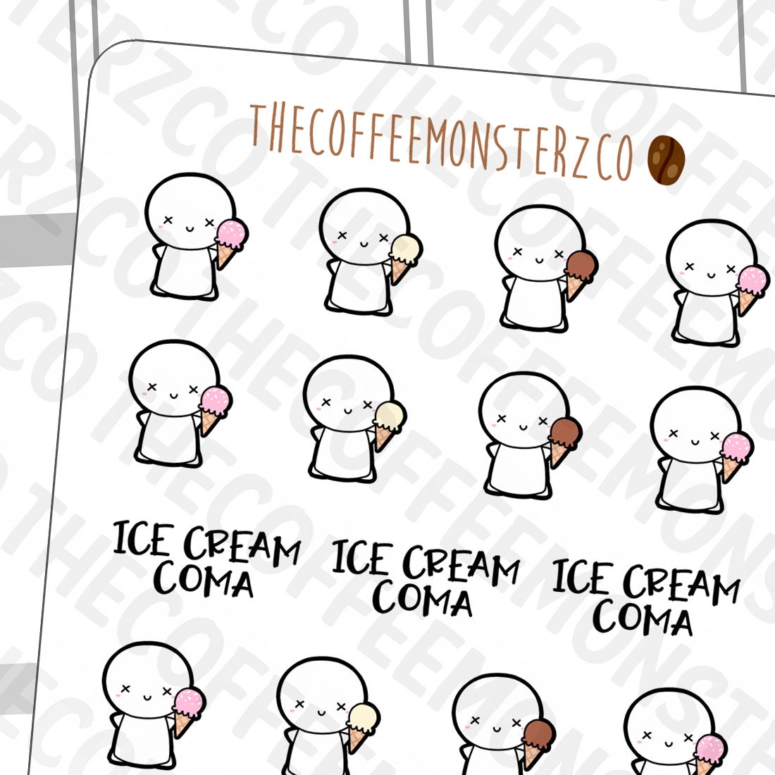 Ice Cream Coma Emotis | Hand Drawn Planner Stickers and Bullet Journa…