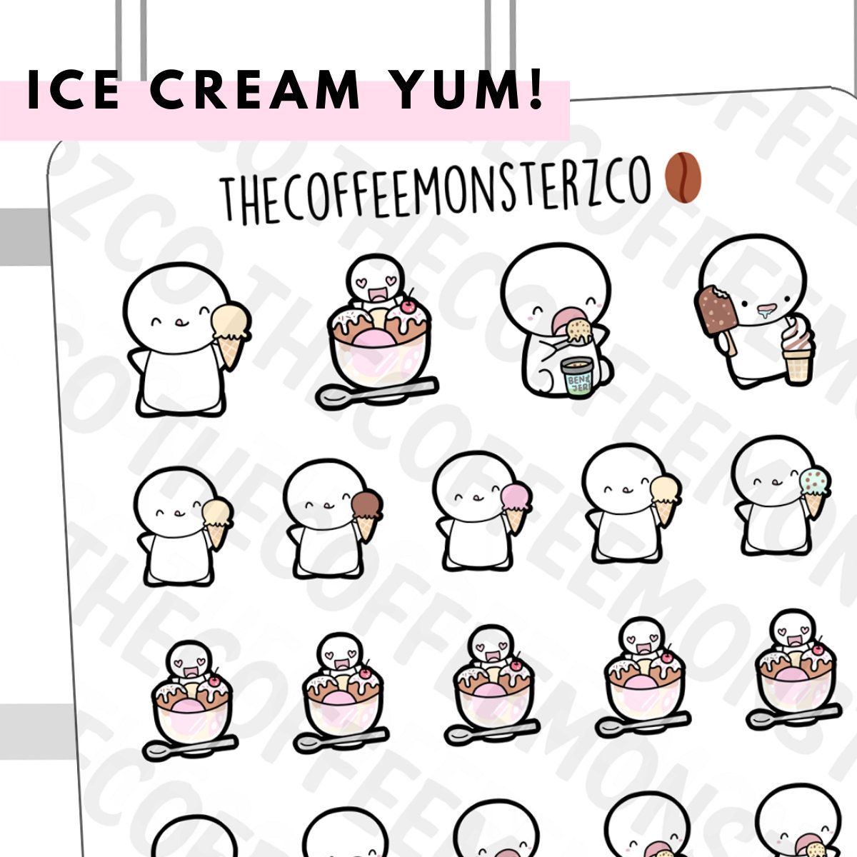 Ice Cream Emotis | Hand Drawn Emoti Planner and Bullet Journal Charac…