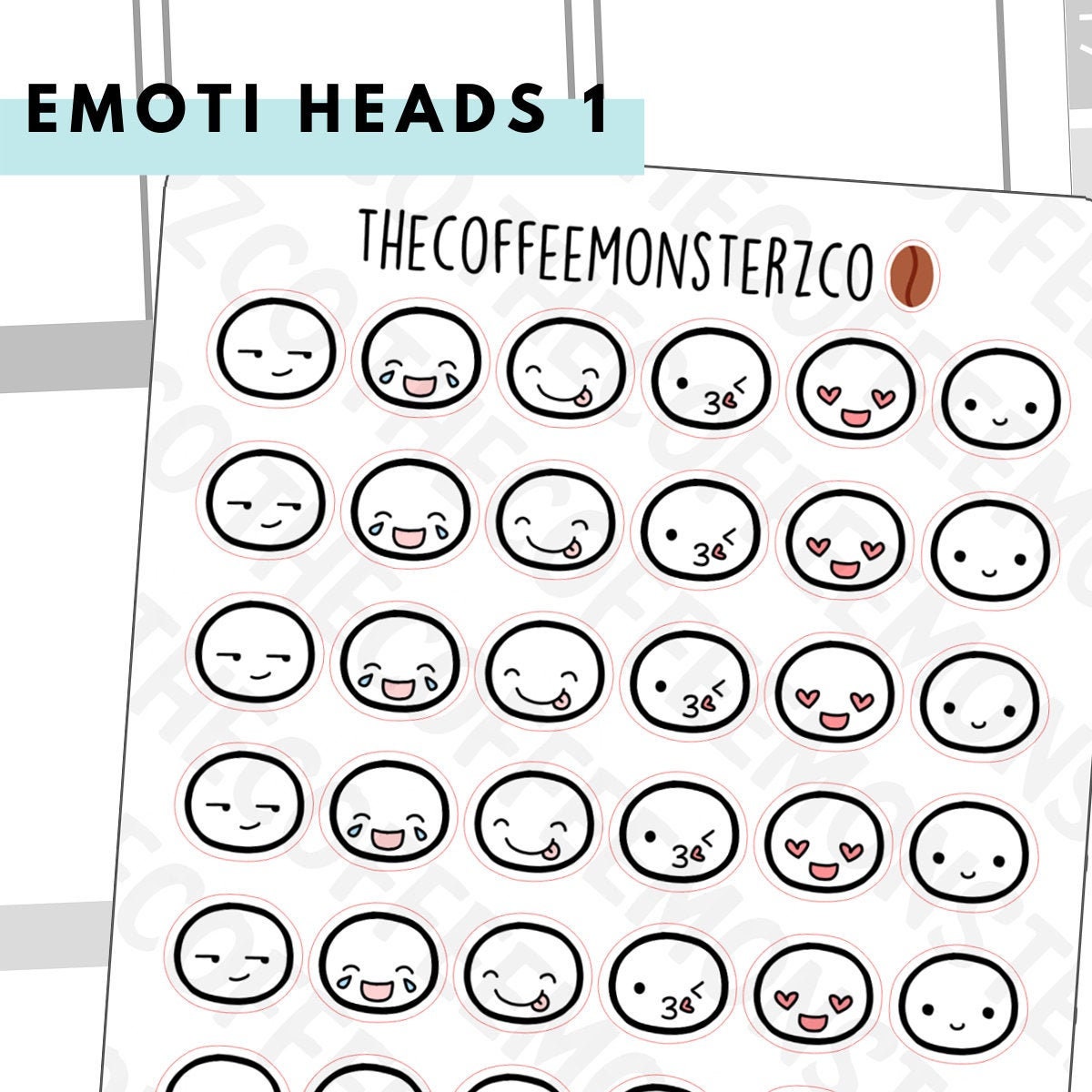 Emoti Heads Pt.1 | Hand Drawn Planner Stickers and Bullet Journal Emo…