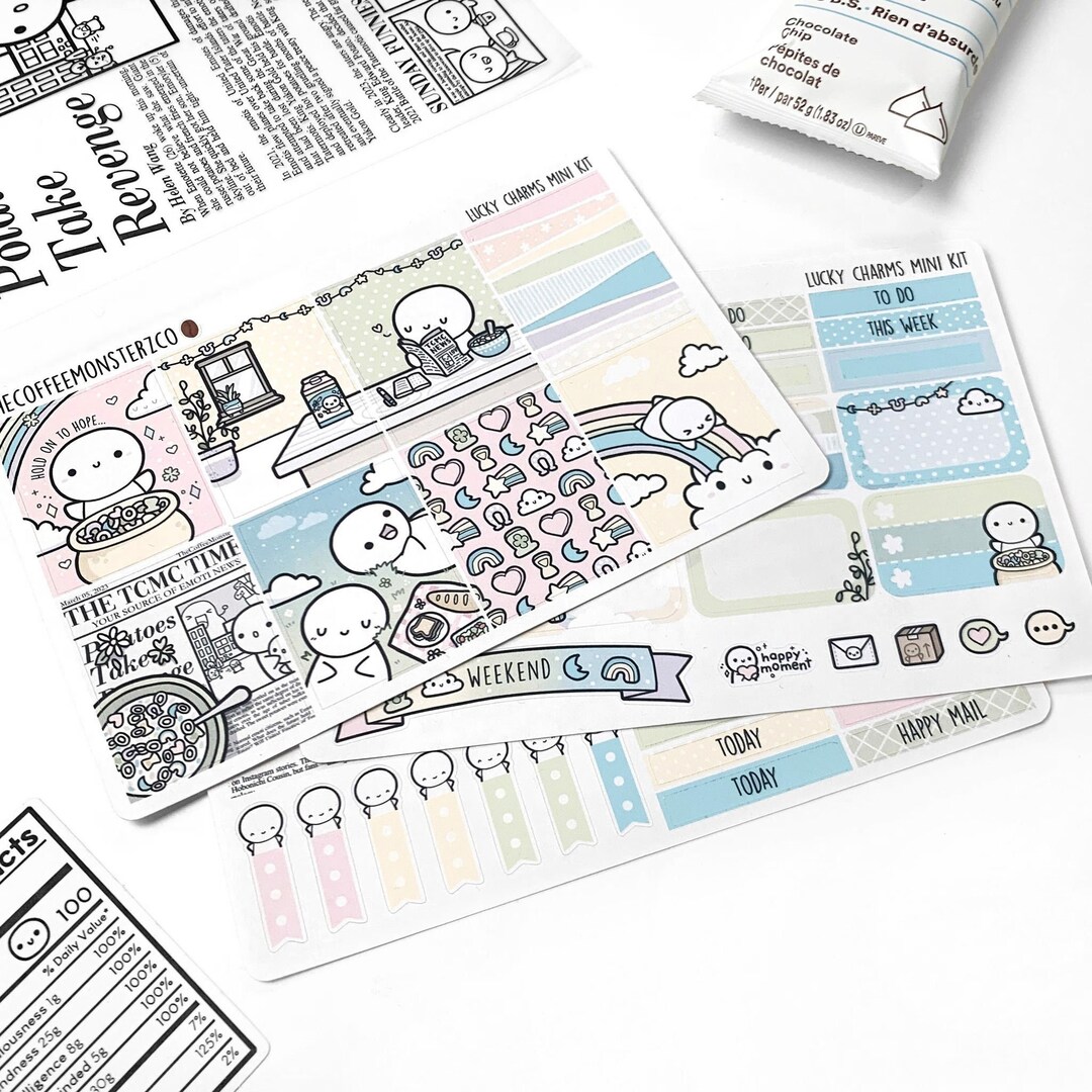 Lucky Charms Mini Kit Hand Drawn Emoti Planner Sticker Kit, 1.5 Wide ...