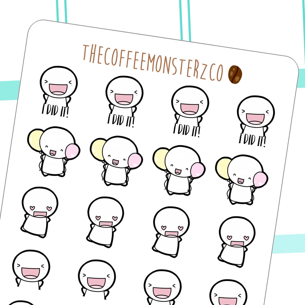 I Am Happy AF Emotis | Hand Drawn Planner Stickers and Bullet Journal…