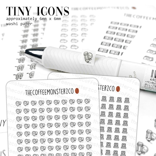 Tiny Icons Washi Pegatinas / Pegatinas de Planificador Dibujadas a Mano y Pegatinas Emoti de Bullet Journal, E1137