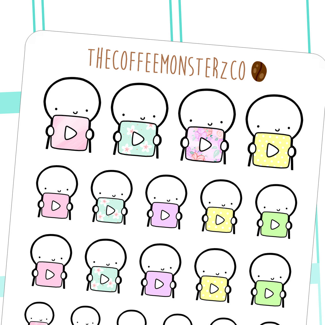 youtube icon emotis - hand drawn emoti stickers for your planner E150