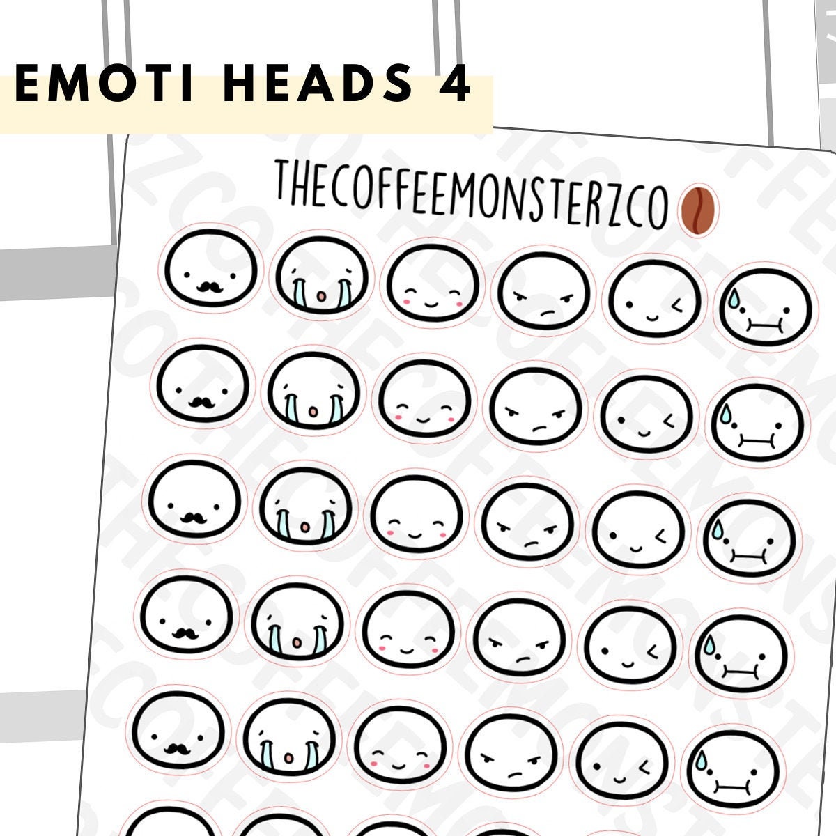 Emoti Heads Pt.4 | Hand Drawn Planner Stickers and Bullet Journal Emo…
