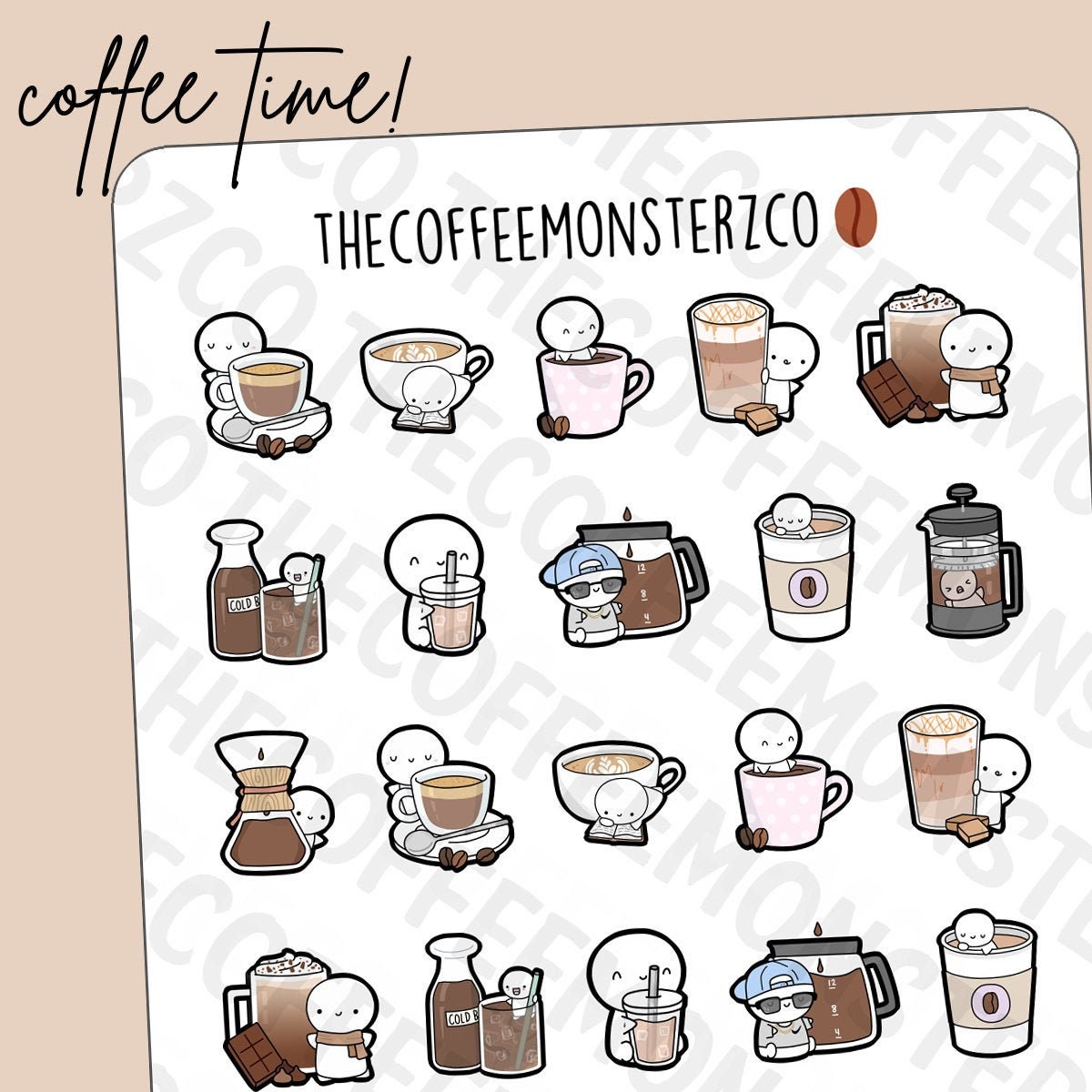 Coffee Time Emotis Sampler Hand Drawn Planner Stickers and - Etsy Canada
