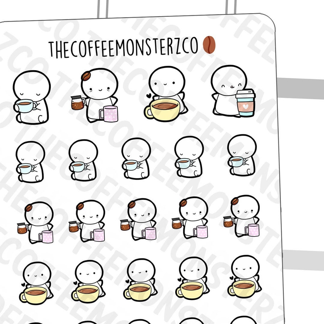 Coffee Lovers Emotis Hand Drawn Planner Stickers and Bullet Journal ...
